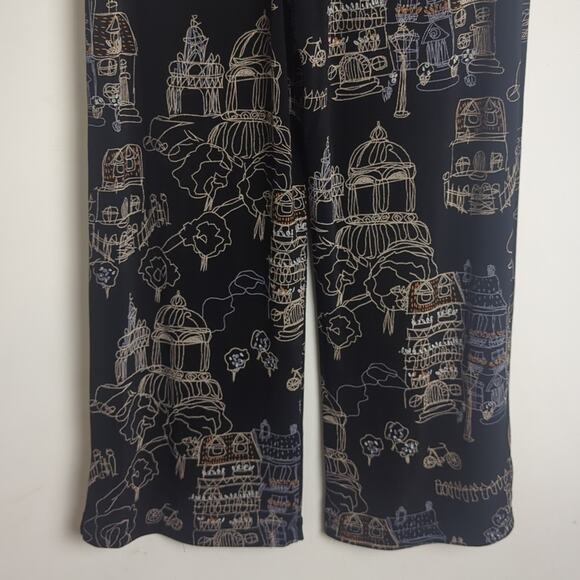 Vintage NWT Art to Wear Town Scene Capri Travel KnitElastic Pants Women's Small - Picture 8 of 9
